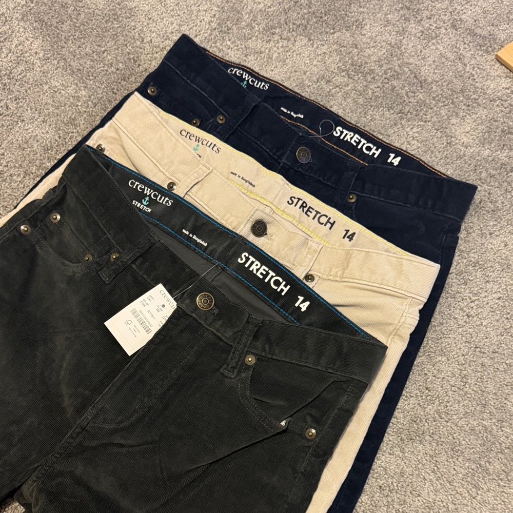 Crewcuts Boys Corduroy Stretch Pants Trio -  Navy, Paper Birch, Coal Gray Sz 14